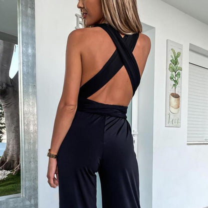 Wide-Leg Wrap Jumpsuit | Deep V-Neck | Soft Stretch Jersey