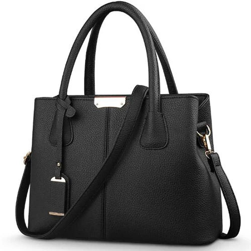 Structured Work Tote | Pebbled PU Leather & Gold Hardware | Multi-Pocket Handbag