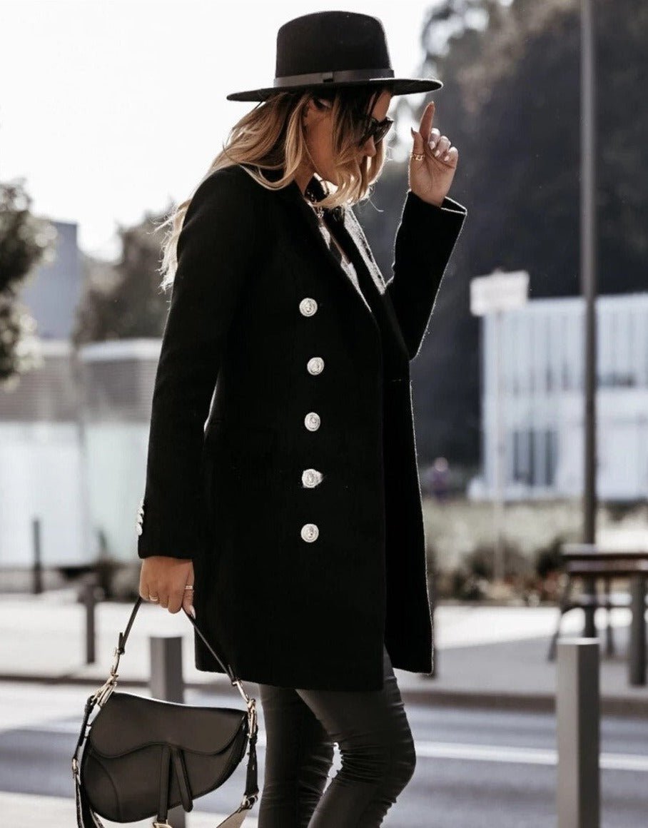 Women's Double-Breasted Long Coat | Tailored Fit & Elegant | Chic Outerwear | Fall & Winter Wear