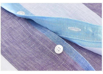 Striped Button-Up Shirt | Lightweight Linen Blend with Rolled Sleeves