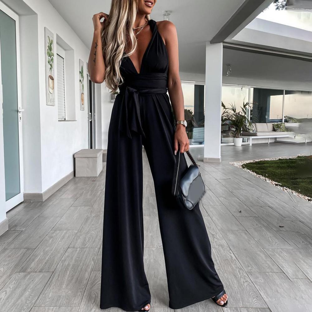 Wide-Leg Wrap Jumpsuit | Deep V-Neck | Soft Stretch Jersey