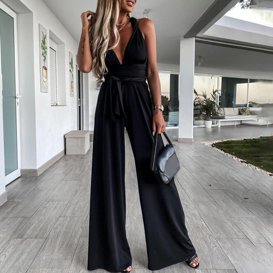 Wide-Leg Wrap Jumpsuit | Deep V-Neck | Soft Stretch Jersey
