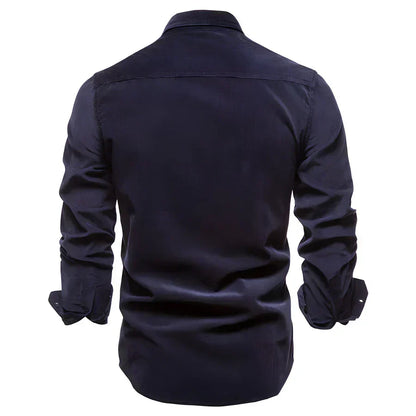 Men’s Corduroy Button-Up Shirt | Casual Long Sleeve | Utility Pocket Design