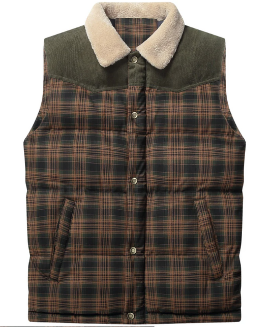 Men’s Sherpa-Collar Plaid Vest | Puffer Quilted Sleeveless Jacket | Fall Outdoor Layer