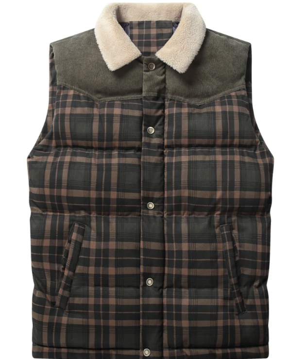 Men’s Sherpa-Collar Plaid Vest | Puffer Quilted Sleeveless Jacket | Fall Outdoor Layer