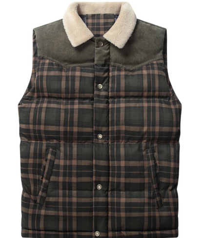 Men’s Sherpa-Collar Plaid Vest | Puffer Quilted Sleeveless Jacket | Fall Outdoor Layer