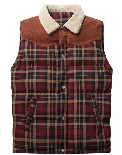 Men’s Sherpa-Collar Plaid Vest | Puffer Quilted Sleeveless Jacket | Fall Outdoor Layer