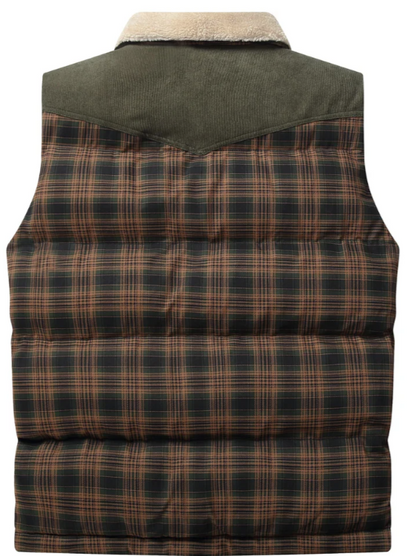 Men’s Sherpa-Collar Plaid Vest | Puffer Quilted Sleeveless Jacket | Fall Outdoor Layer