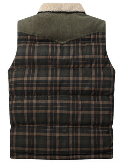 Men’s Sherpa-Collar Plaid Vest | Puffer Quilted Sleeveless Jacket | Fall Outdoor Layer