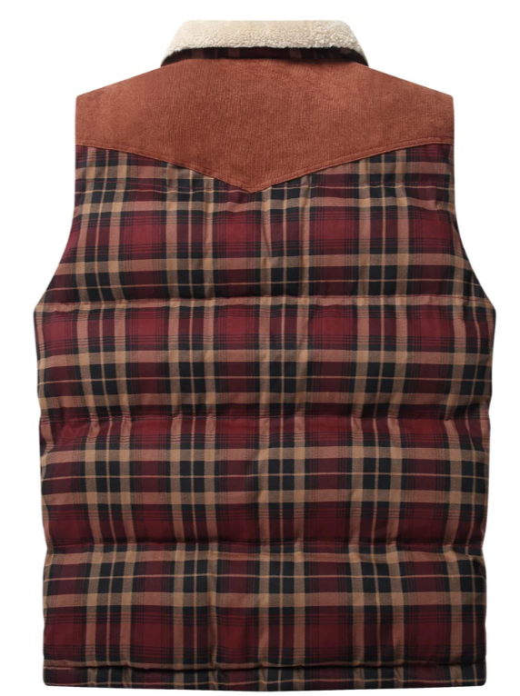 Men’s Sherpa-Collar Plaid Vest | Puffer Quilted Sleeveless Jacket | Fall Outdoor Layer