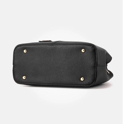 Structured Work Tote | Pebbled PU Leather & Gold Hardware | Multi-Pocket Handbag