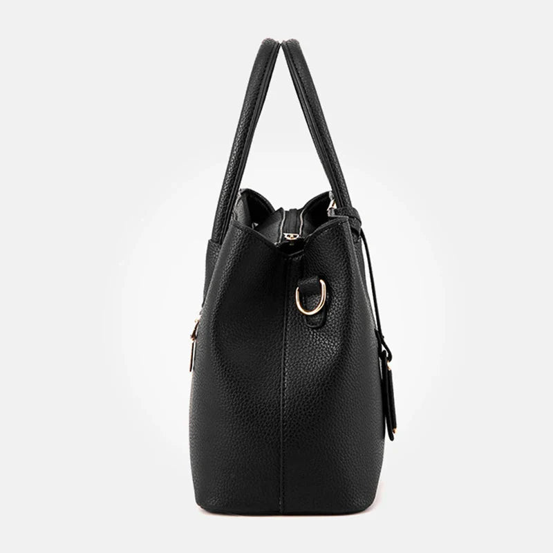 Structured Work Tote | Pebbled PU Leather & Gold Hardware | Multi-Pocket Handbag