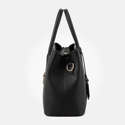 Structured Work Tote | Pebbled PU Leather & Gold Hardware | Multi-Pocket Handbag