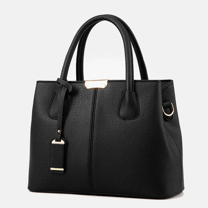 Structured Work Tote | Pebbled PU Leather & Gold Hardware | Multi-Pocket Handbag