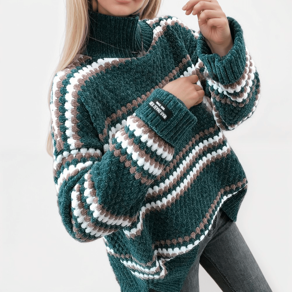 Oversized Striped Turtleneck Sweater | Multicolour | Cosy Knitwear | Winter Essential