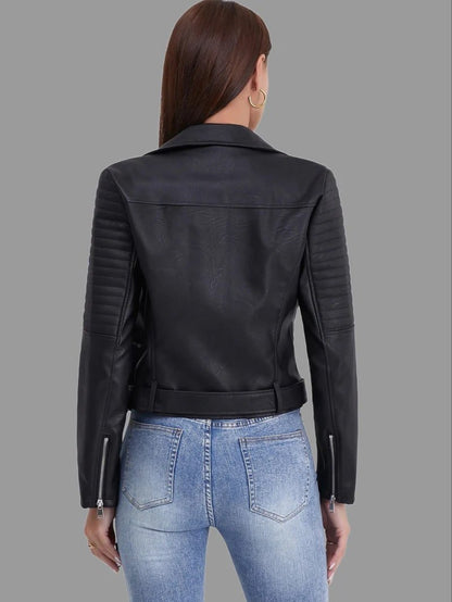 Women's Biker Jacket | Classic Black PU Leather | Asymmetrical Zipper | Edgy Streetwear