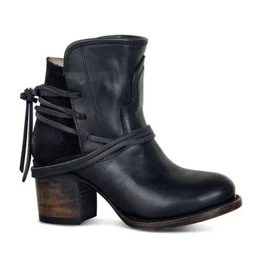 Wraparound Ankle Boots | Two-Tone Western Style | Block Heel Comfort