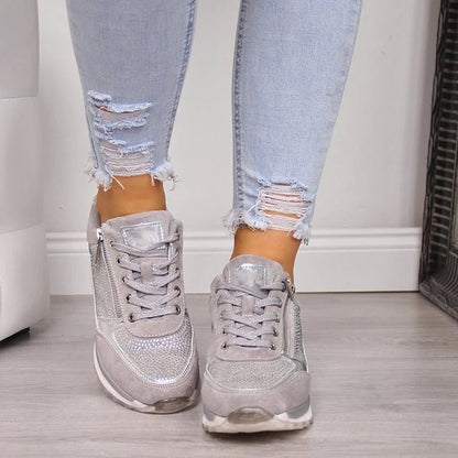 Platform Sneakers | Glitter Detail | Zip-Side Accent