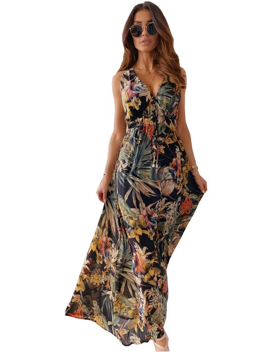 Women’s Printed Maxi Dress | Sleeveless Boho Style | Lightweight Summer Resortwear