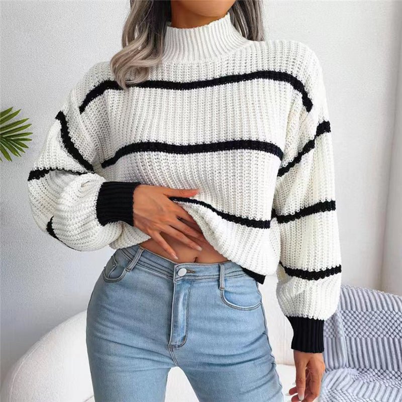 Striped Mock Neck Sweater | Waffle Knit Texture | Casual Comfort
