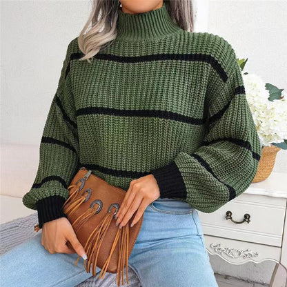 Striped Mock Neck Sweater | Waffle Knit Texture | Casual Comfort