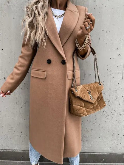 Women's Long Wool-Blend Coat | Tailored Fit & Elegant | Single-Breasted | Fall & Winter Wear