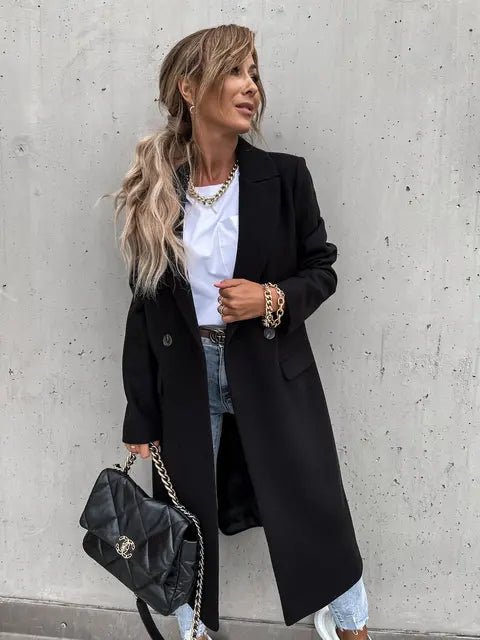 Women's Long Wool-Blend Coat | Tailored Fit & Elegant | Single-Breasted | Fall & Winter Wear