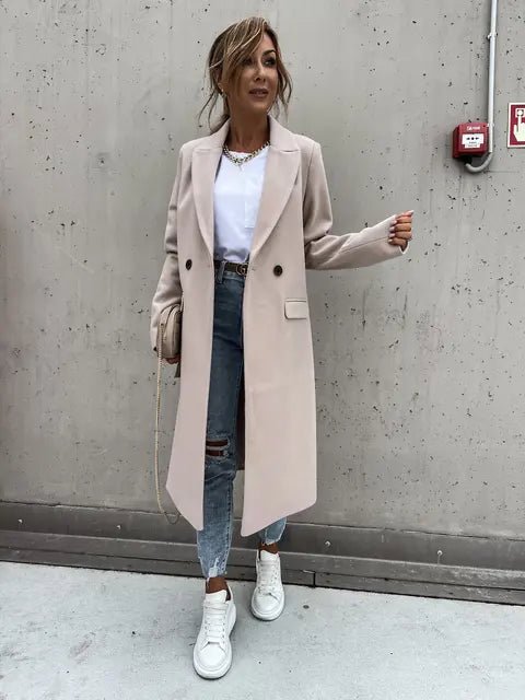 Women's Long Wool-Blend Coat | Tailored Fit & Elegant | Single-Breasted | Fall & Winter Wear