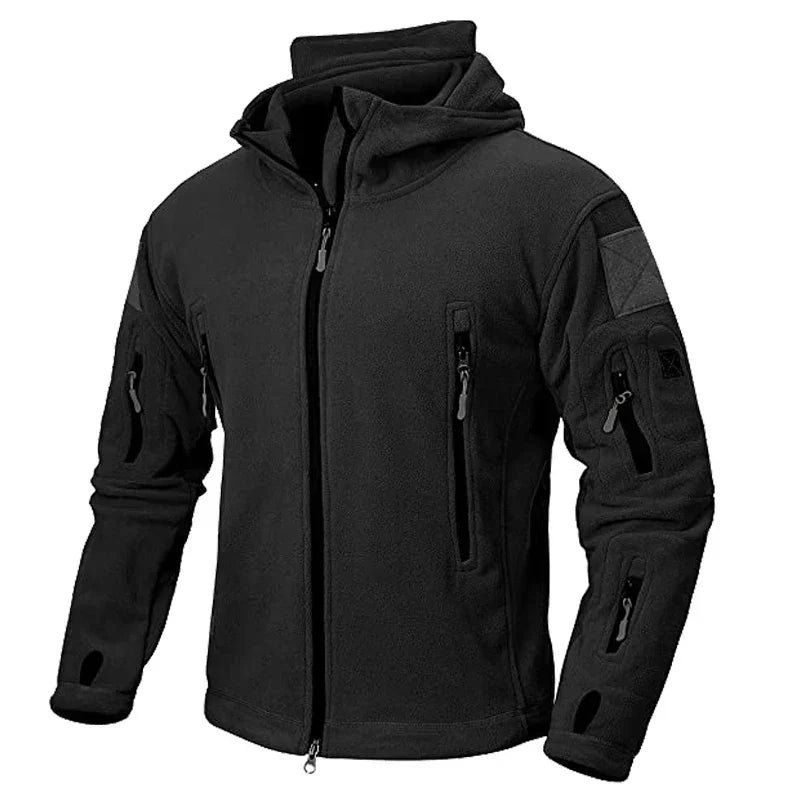 Men’s Tactical Fleece Hoodie Jacket | Warm Outdoor Military Style | Multi-Pocket Design