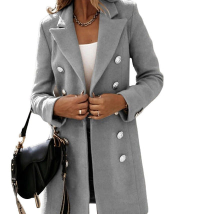 Women's Double-Breasted Long Coat | Tailored Fit & Elegant | Chic Outerwear | Fall & Winter Wear