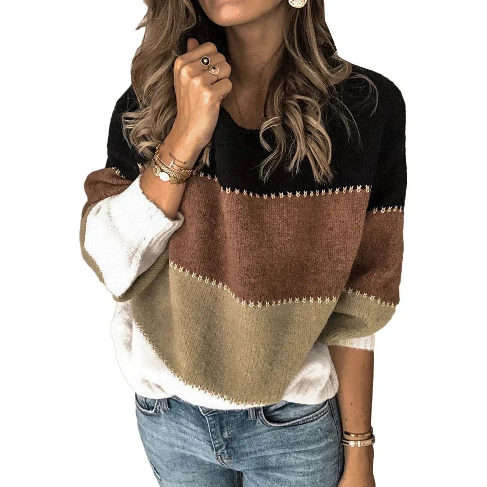 Striped Knit Sweater | Earthy Tones | Soft Acrylic Blend | Casual Comfort