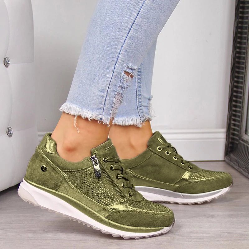 Platform Sneakers | Glitter Detail | Zip-Side Accent