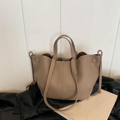 Curved Tote Bag | Dual Handle & Drawstring Detail | Structured PU Leather