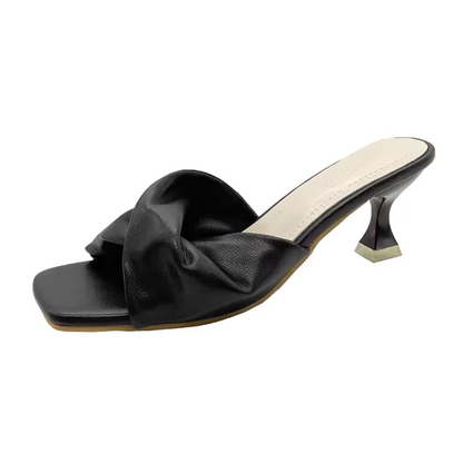Knotted Strap Slide Sandals | Square Toe | Low Block Heel Comfort