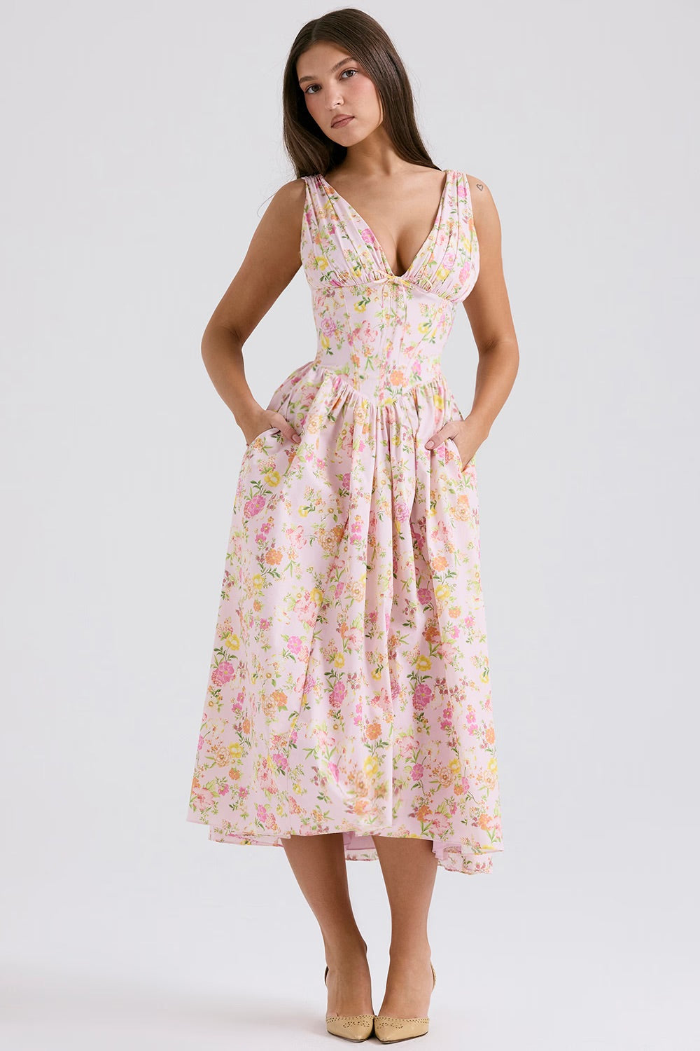 Floral Corset Sundress | Fit & Flare Silhouette with Sweetheart Neckline | Summer Garden Dress