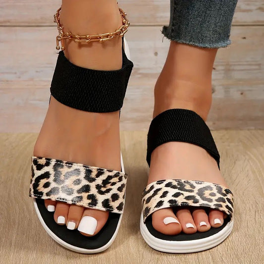 Elastic Slingback Sandals | Cushioned Sole & Patterned Strap | Casual Walkable Design