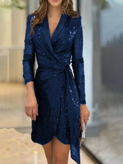 Sequin Wrap Dress | Tailored Fit | Asymmetric Hem