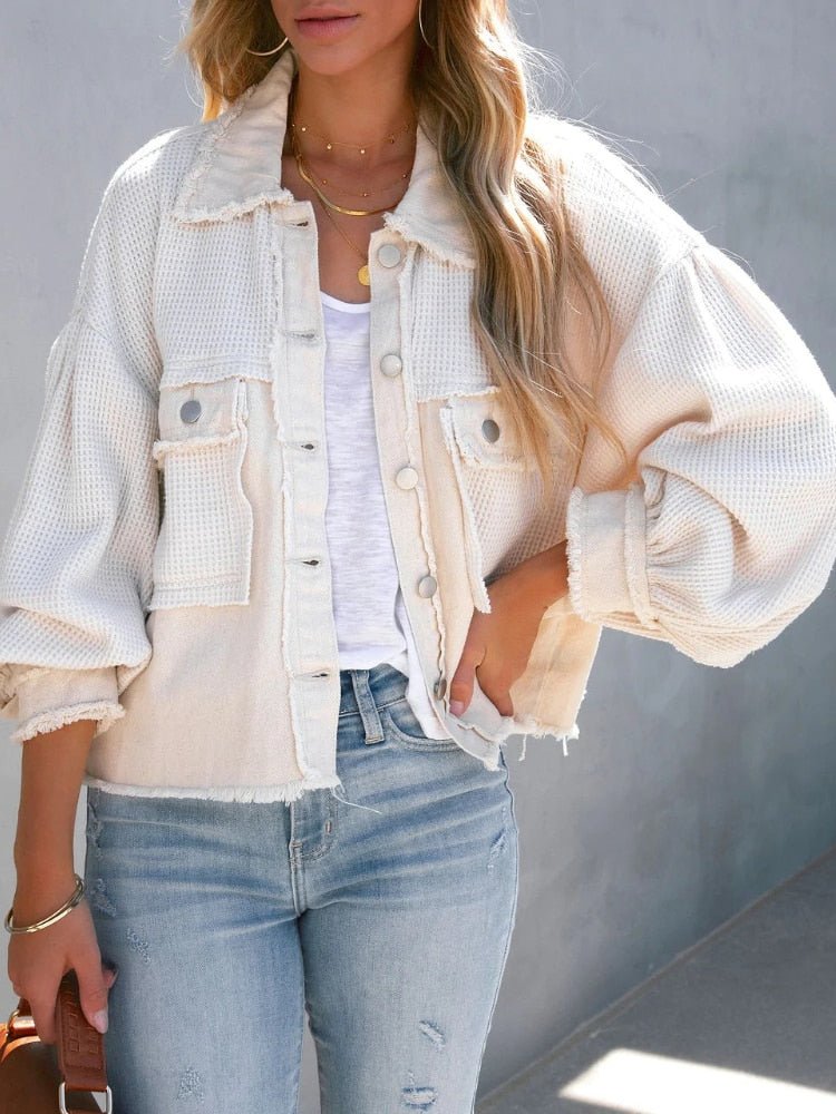 Two-Tone Cropped Denim Jacket | Balloon Sleeves | Trendy Layering Piece | Casual Style