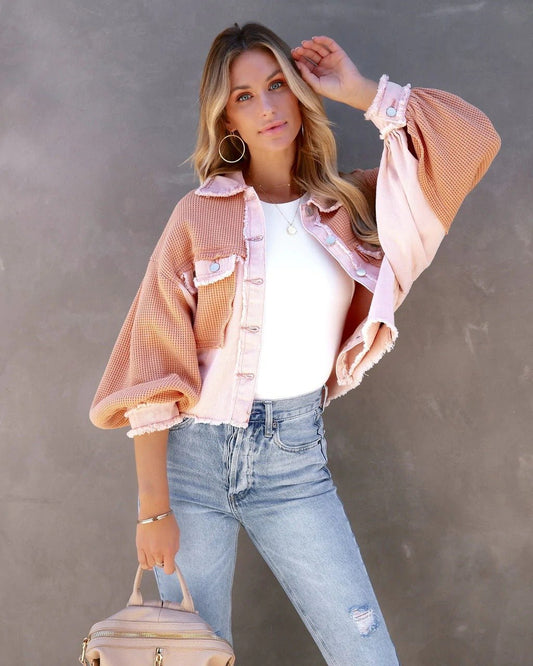 Two-Tone Cropped Denim Jacket | Balloon Sleeves | Trendy Layering Piece | Casual Style