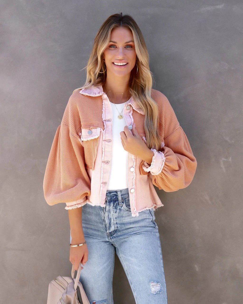 Two-Tone Cropped Denim Jacket | Balloon Sleeves | Trendy Layering Piece | Casual Style
