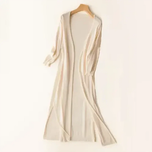 Lightweight Duster Cardigan | Longline Silhouette with Side Slits | Sheer Knit Layer