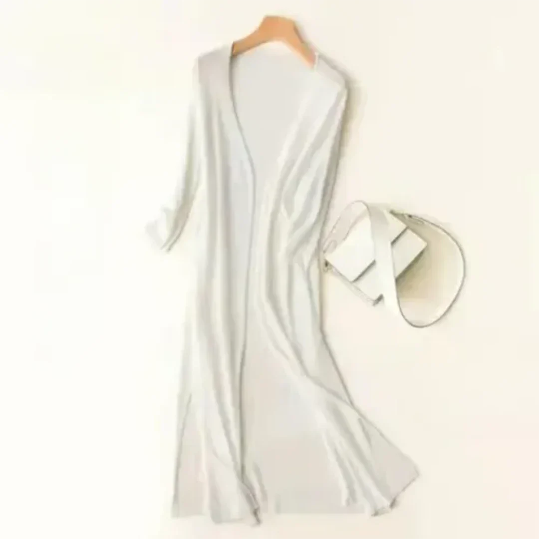 Lightweight Duster Cardigan | Longline Silhouette with Side Slits | Sheer Knit Layer