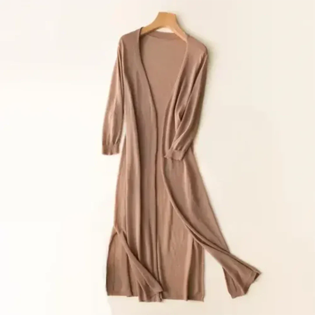 Lightweight Duster Cardigan | Longline Silhouette with Side Slits | Sheer Knit Layer