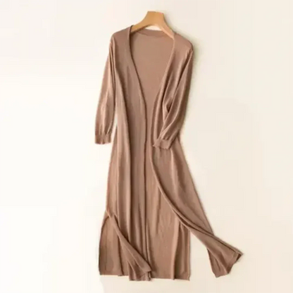 Lightweight Duster Cardigan | Longline Silhouette with Side Slits | Sheer Knit Layer