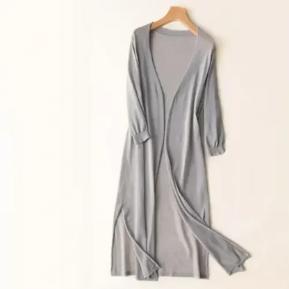 Lightweight Duster Cardigan | Longline Silhouette with Side Slits | Sheer Knit Layer