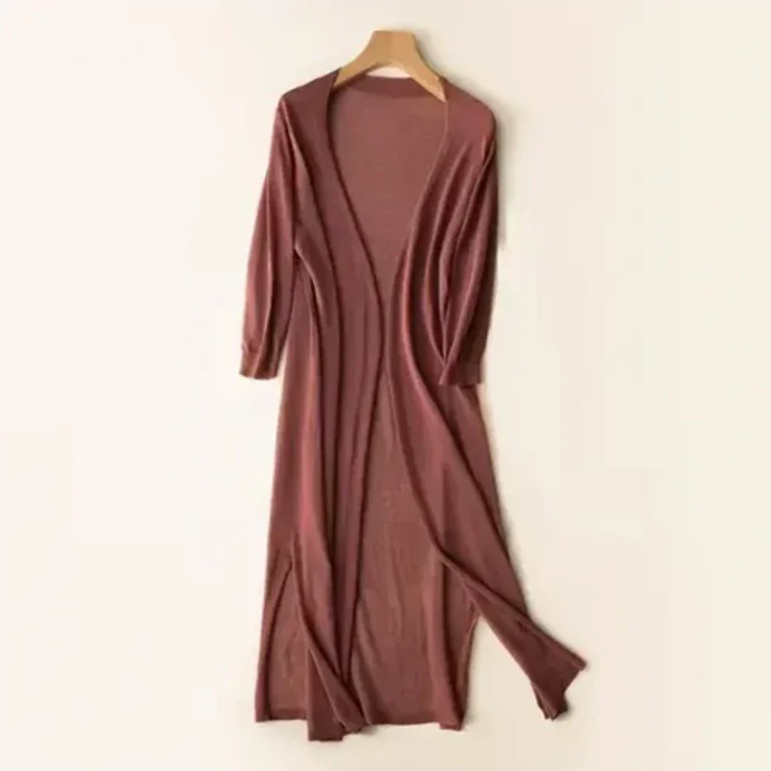 Lightweight Duster Cardigan | Longline Silhouette with Side Slits | Sheer Knit Layer