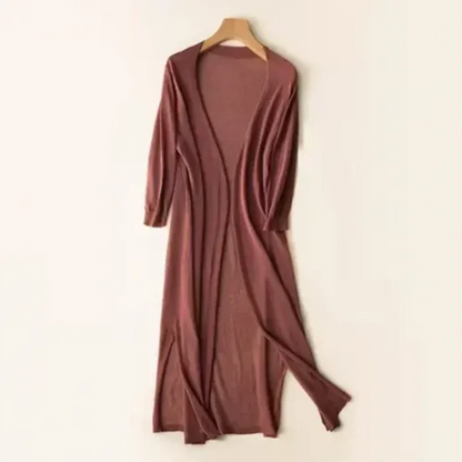 Lightweight Duster Cardigan | Longline Silhouette with Side Slits | Sheer Knit Layer