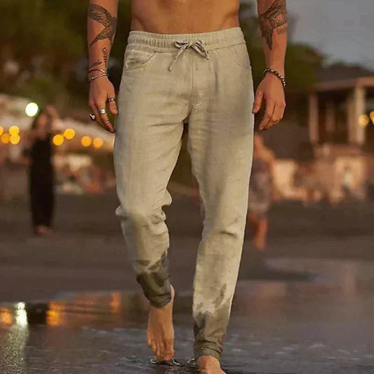 Men’s Lightweight Beach Joggers | Drawstring Linen-Blend Pants | Relaxed Summer Fit