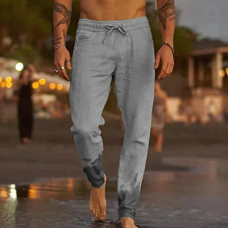 Men’s Lightweight Beach Joggers | Drawstring Linen-Blend Pants | Relaxed Summer Fit