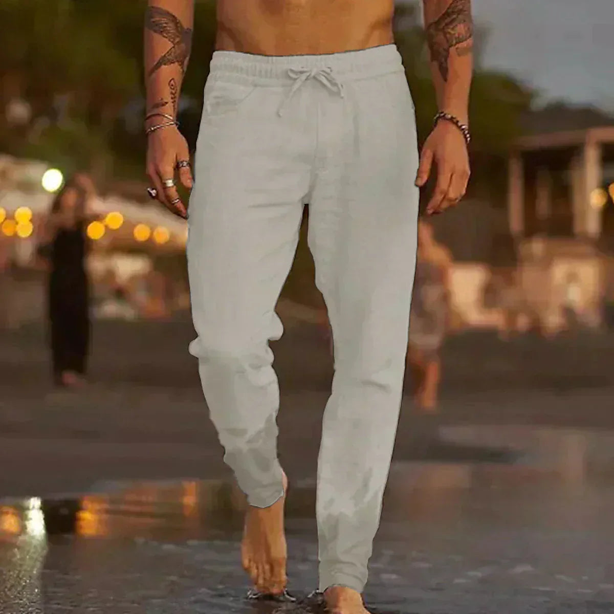 Men’s Lightweight Beach Joggers | Drawstring Linen-Blend Pants | Relaxed Summer Fit